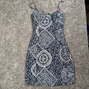 Vintage 310 for Shox Blue White Aztec Geometric Strappy Dress Womens 9 Small